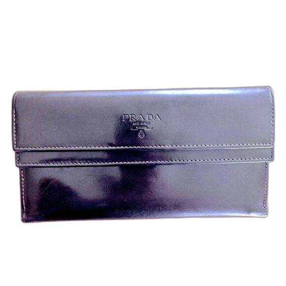 Prada Handbags - Prada Spazzolato Long Tri-Fold Leather Wallet
